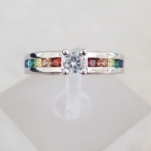 Bezel Set Sterling Rainbow Ring